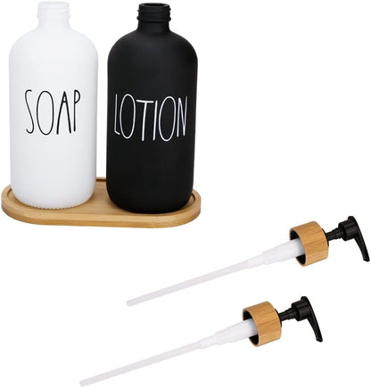 Glass Soap Dispenser with Wooden Base | Hands & Dishes, Soap and Lotion Pump Bottle | Square, Oval & Round Designs