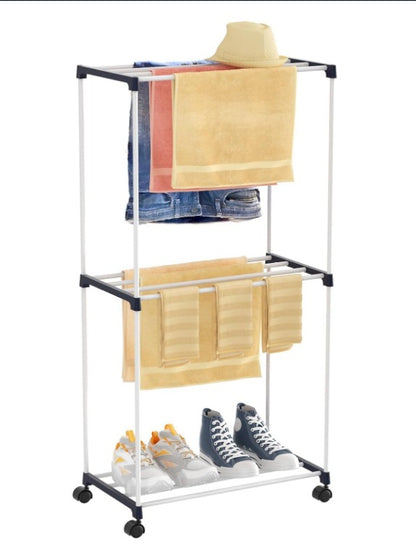 3-Tier Towel Rack with Steel Pipes and Wheels