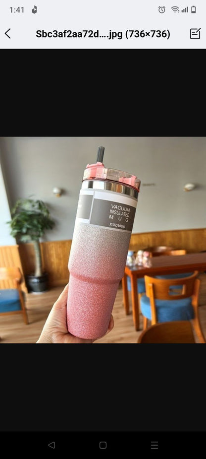 Glitter Insulated Stainless Steel Tumbler – Double-Wall Vacuum Travel Mug with Splash-Proof Lid and Reusable Straw