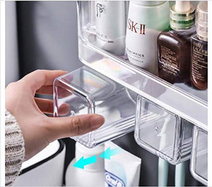 Wall-Mounted Bathroom Organizer Cabinet with Toothbrush Holder and Accessories Holder