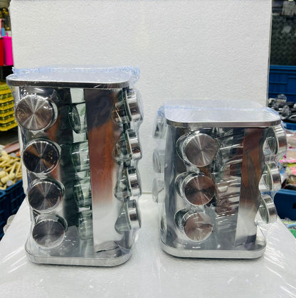 Revolving Glass Spice Rack – Stainless Steel Professional Organizer