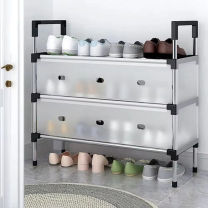 Dustproof Shoe Rack with Metal Pipes and Frosted Glass