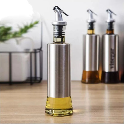 Glass Oil Bottle SS – Elegant Stainless Steel Wrapped Dispenser