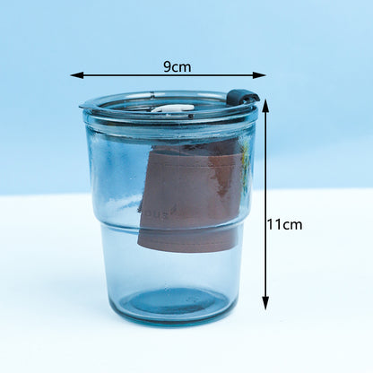 Juice Mug Leather Cover Small – Premium Insulated Glass Tumbler with Straw