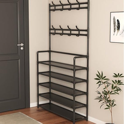 Broad Shoe Stand with Coat Hooks
