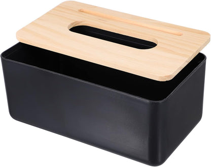 Tissue Box White & Black Wood Top – Modern Minimalist Desktop Organizer