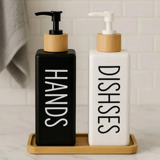 Glass Soap Dispenser with Wooden Base | Hands & Dishes, Soap and Lotion Pump Bottle | Square, Oval & Round Designs