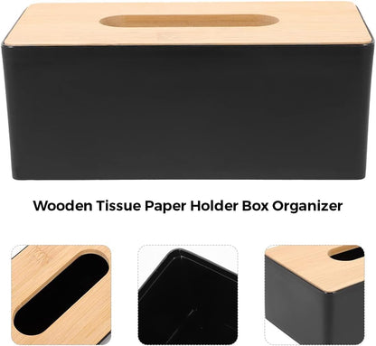 Tissue Box Bamboo Black Wood Top
