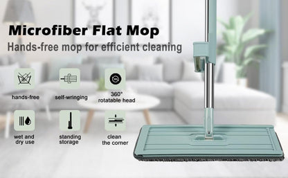 Dry Mop Blue – Premium Microfiber Flat Mop for Hands-Free Cleaning