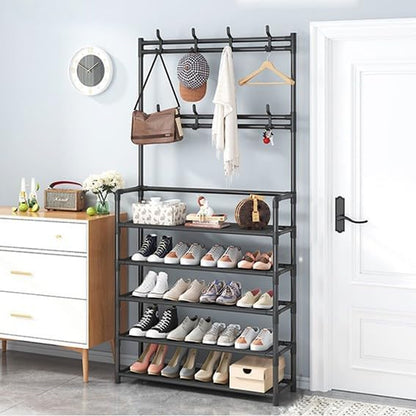 5 Layer Shoe Stand with Coat Hook Narrow, 4 Layer 5 Layer Broad