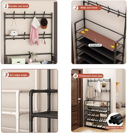 Broad Shoe Stand with Coat Hooks
