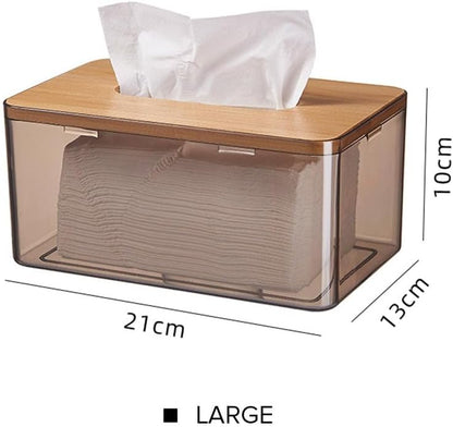Acrylic Tissue Box – Elegant Clear Organizer with Bamboo Wood Top
