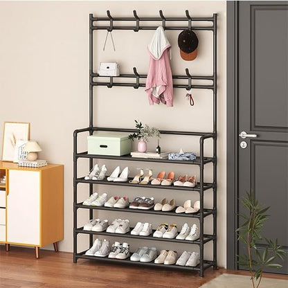 Broad Shoe Stand with Coat Hooks