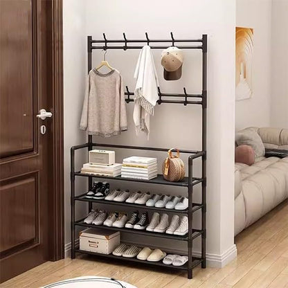 Broad Shoe Stand with Coat Hooks