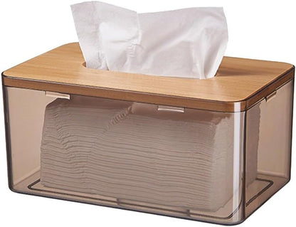 Acrylic Tissue Box – Elegant Clear Organizer with Bamboo Wood Top