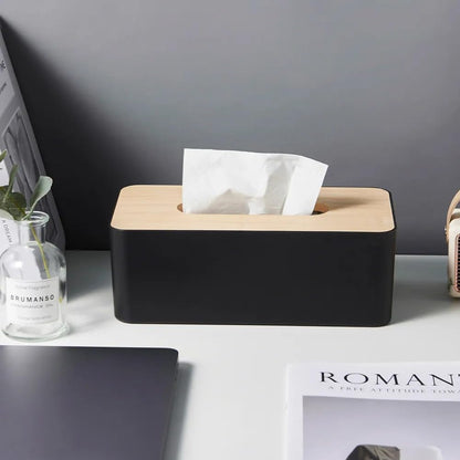 Tissue Box Bamboo Black Wood Top