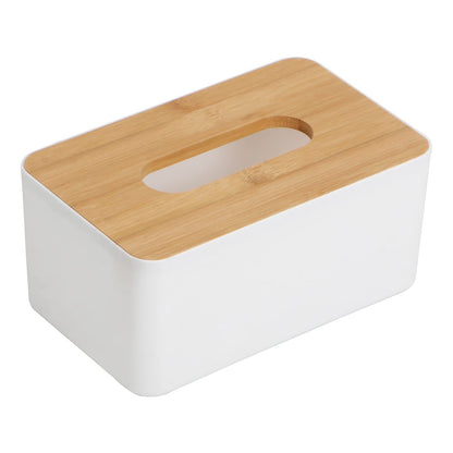 Tissue Box White & Black Wood Top – Modern Minimalist Desktop Organizer
