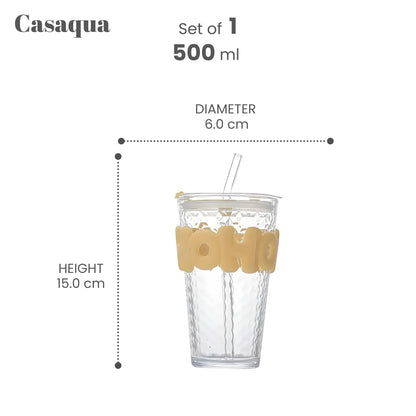 HOHO Long Straw Textured Glass Cup – 530 ML