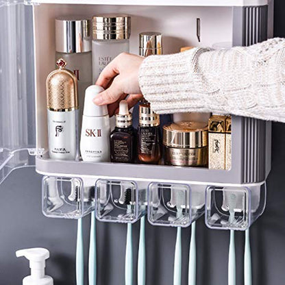 Wall-Mounted Bathroom Organizer Cabinet with Toothbrush Holder and Accessories Holder