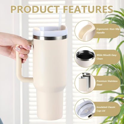 1200ML Insulated Stainless Steel Tumbler with Handle – Double-Wall Vacuum Flask with Straw and Leak-Proof Lid