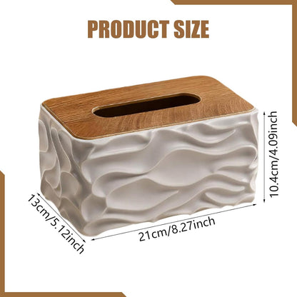 Meridian Wavy Series Handcrafted Heavy Wood Tissue Vault
