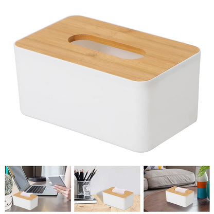 Tissue Box White & Black Wood Top – Modern Minimalist Desktop Organizer