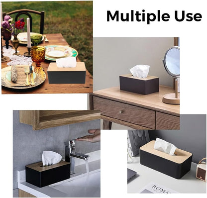 Tissue Box Bamboo Black Wood Top