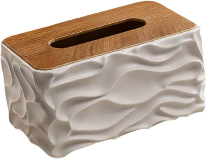Meridian Wavy Series Handcrafted Heavy Wood Tissue Vault