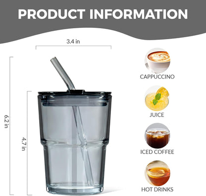 Juice Mug Leather Cover Small – Premium Insulated Glass Tumbler with Straw