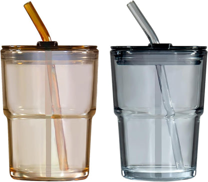 Juice Mug Leather Cover Small – Premium Insulated Glass Tumbler with Straw