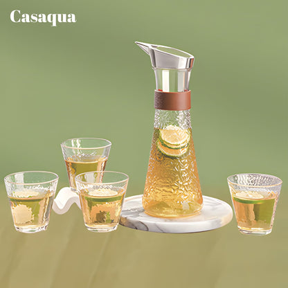 Premium Textured Glass Water Pitcher with Glasses