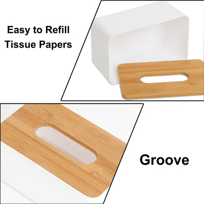 Tissue Box White & Black Wood Top – Modern Minimalist Desktop Organizer