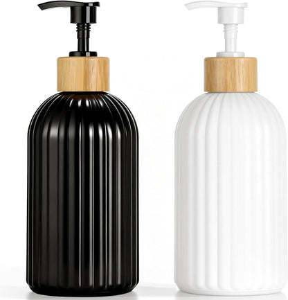 Ribbed Glass Soap Dispenser with Wood Neck