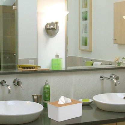 Tissue Box White & Black Wood Top – Modern Minimalist Desktop Organizer