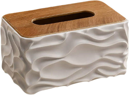 Meridian Wavy Series Handcrafted Heavy Wood Tissue Vault
