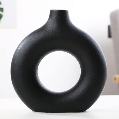 Donut-Shaped Decorative Plastic Vase | Black & White | Small & Large Sizes