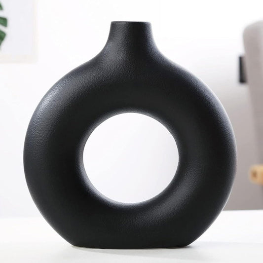 Donut-Shaped Decorative Plastic Vase | Black & White | Small & Large Sizes