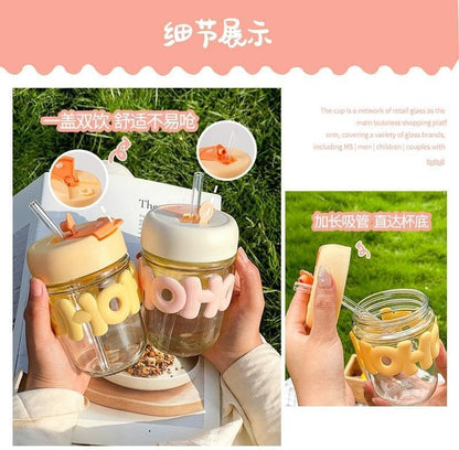 HOHO Leather Straw Glass Cup (320ML) – Premium Aesthetic Beverage Tumbler