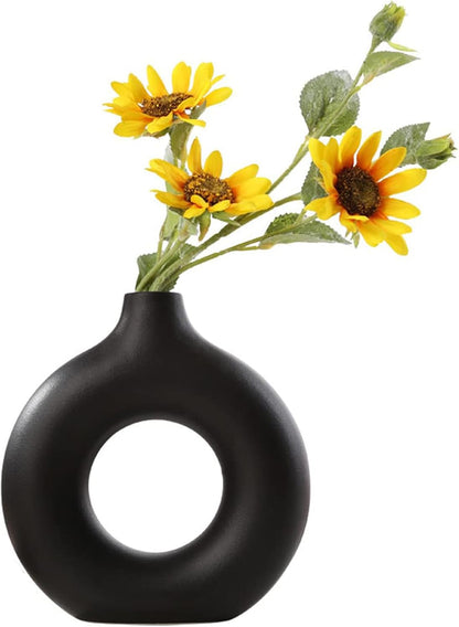 Donut-Shaped Decorative Plastic Vase | Black & White | Small & Large Sizes