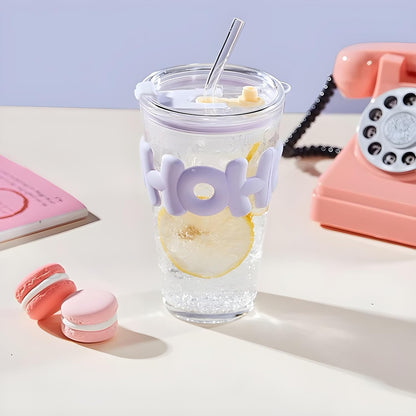 HOHO Long Straw Textured Glass Cup – 530 ML