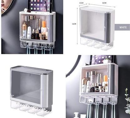 Wall-Mounted Bathroom Organizer Cabinet with Toothbrush Holder and Accessories Holder