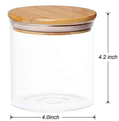 Glass Storage Jar Wood Lid - Mini (6.5 x 10 cm), Small (8.5 x 12 cm)