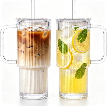 Glass Tumbler with Handle – Line & Round Design – 750 ML