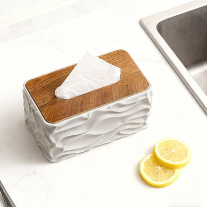 Meridian Wavy Series Handcrafted Heavy Wood Tissue Vault