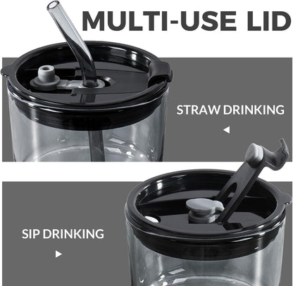 Juice Mug Leather Cover Small – Premium Insulated Glass Tumbler with Straw