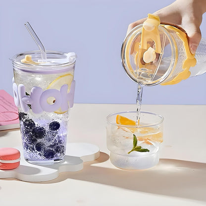 HOHO Long Straw Textured Glass Cup – 530 ML