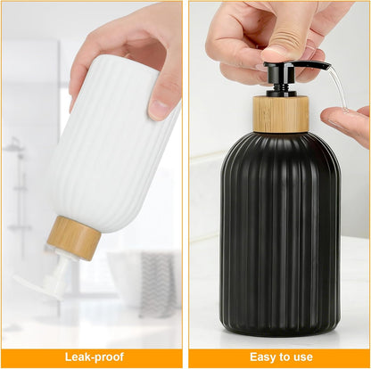 Ribbed Glass Soap Dispenser with Wood Neck