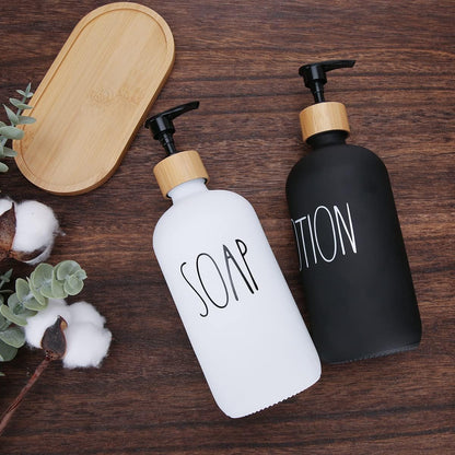 Glass Soap Dispenser with Wooden Base | Hands & Dishes, Soap and Lotion Pump Bottle | Square, Oval & Round Designs