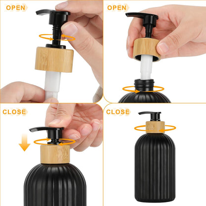 Ribbed Glass Soap Dispenser with Wood Neck