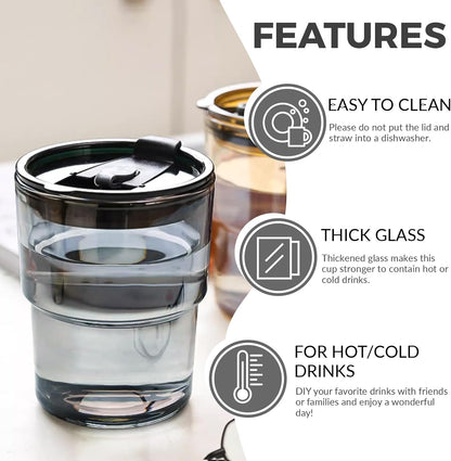 Juice Mug Leather Cover Small – Premium Insulated Glass Tumbler with Straw
